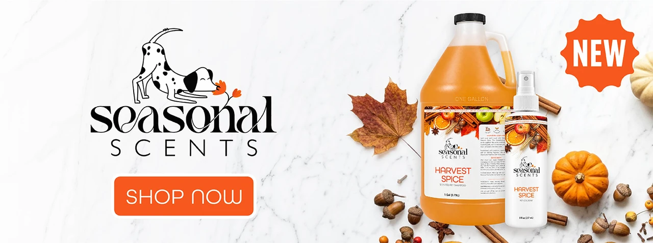 New Seasonal Scents Harvest Spice Shampoo and Cologne with fall-inspired pumpkins, leaves and spices.