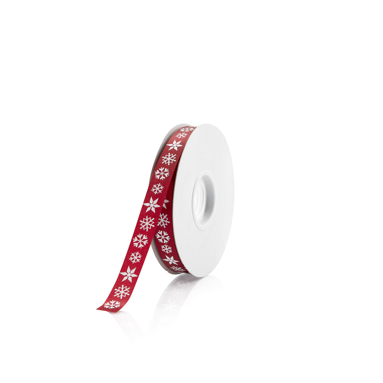 1.5 inch Red Satin Ribbon with White Snowflakes - 5 Yards