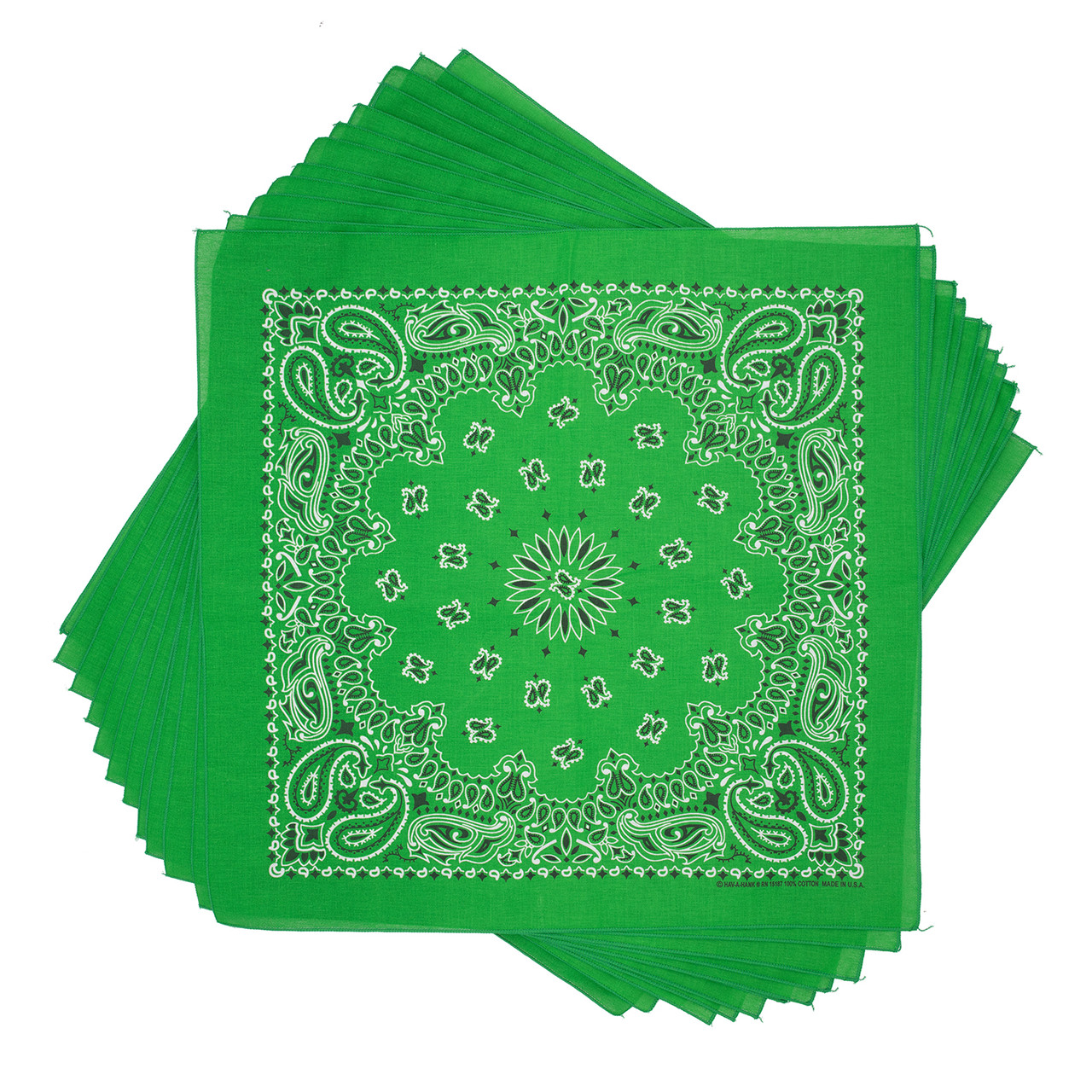 MDSTYLE Bandana 100% Cotone 55,9x55,9 Cm – Motivo Paisley Verde Lime – Confezione 3 Pezzi