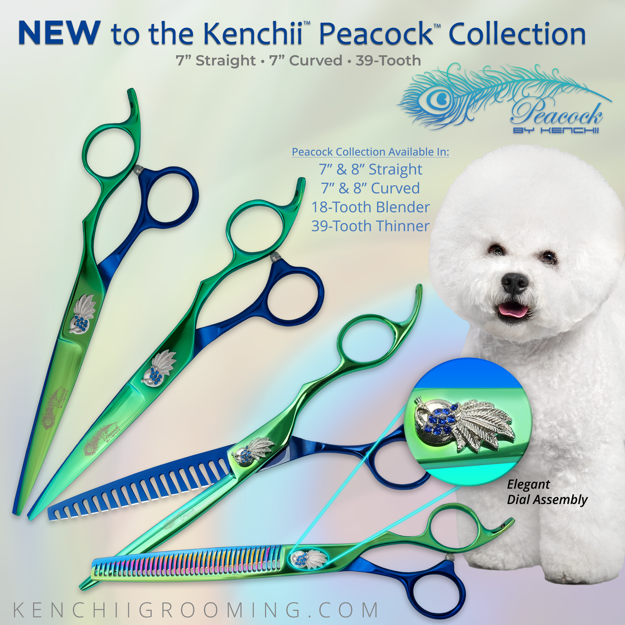 Kenchii Peacock 39 Tooth Thinner, 7.5 inch | Groomer's Choice