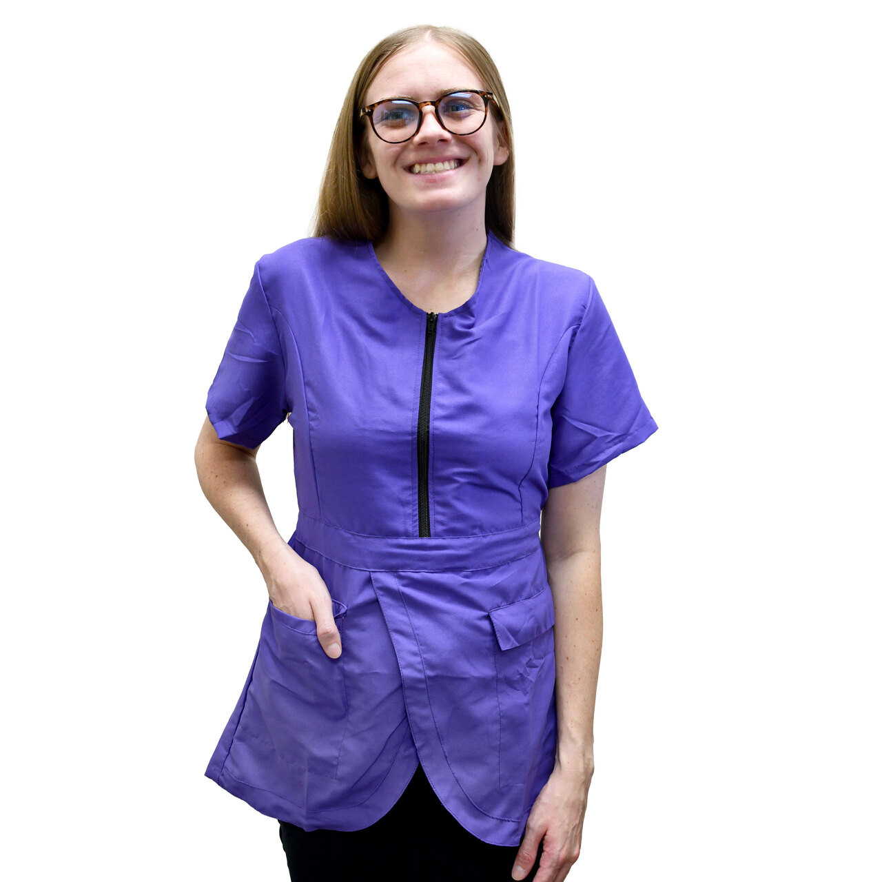EZCare Half-Zip Tieback Smock Purple | Groomer