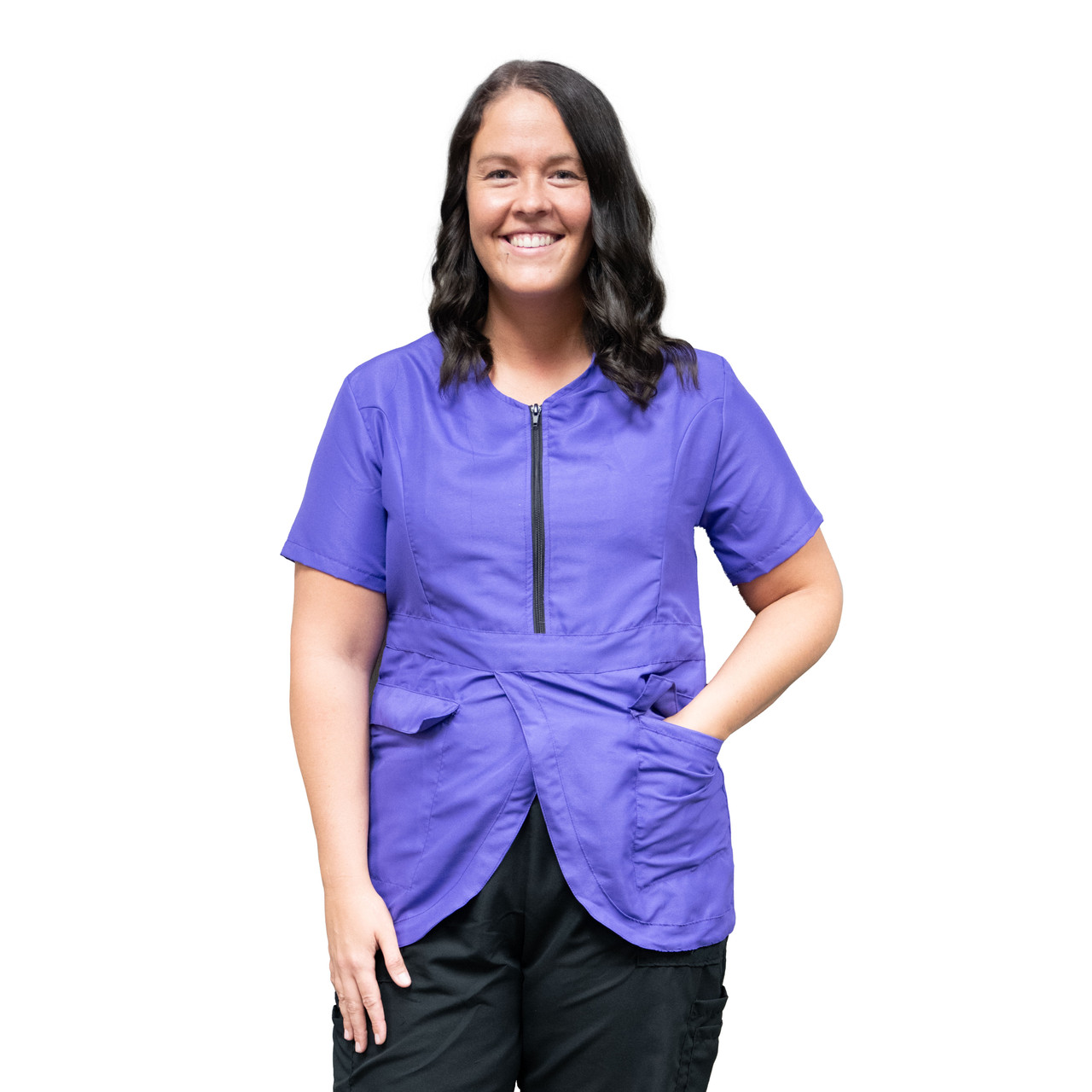 EZCare Half-Zip Tieback Smock Purple | Groomer's Choice