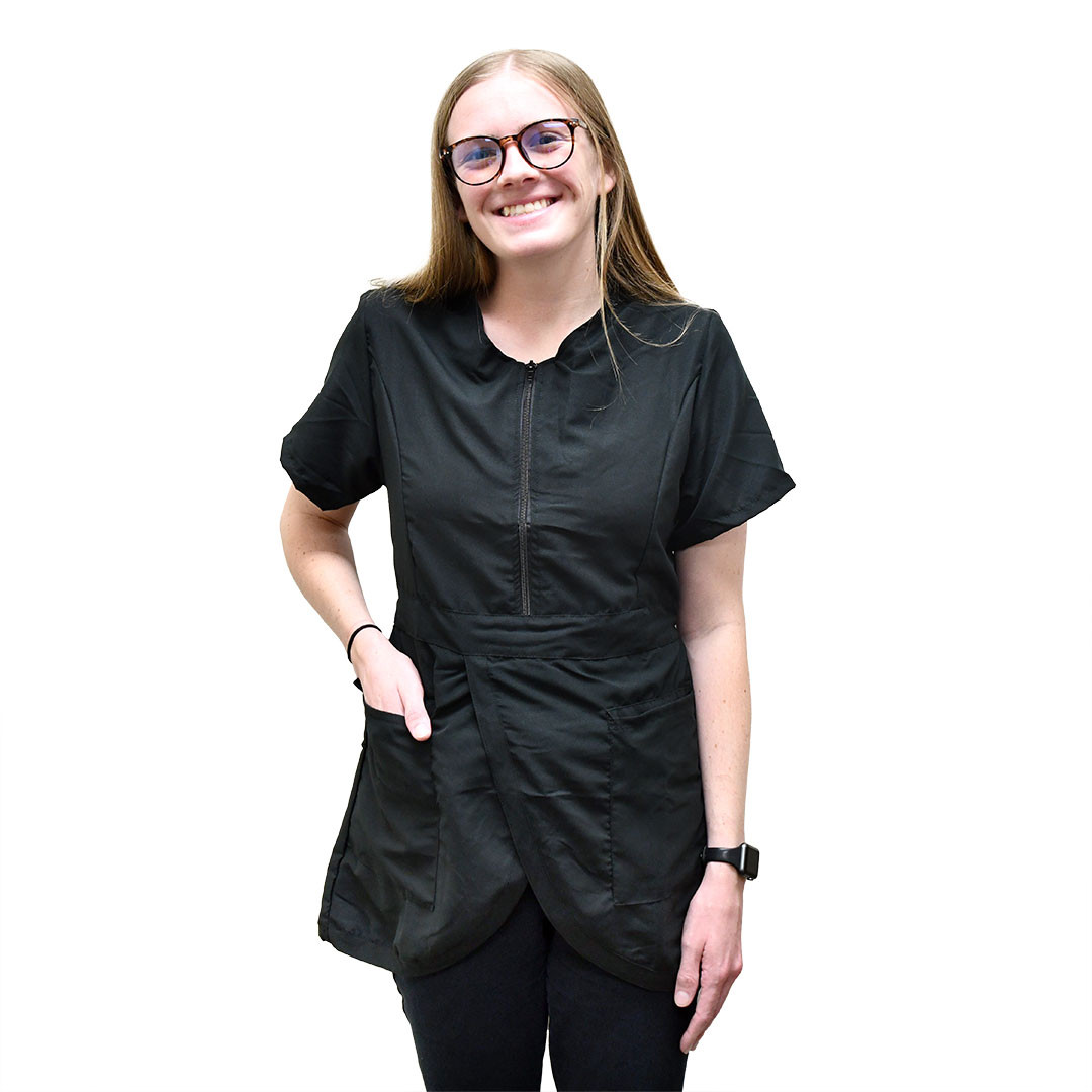 EZCare Half-Zip Tieback Smock Black | Groomer's Choice