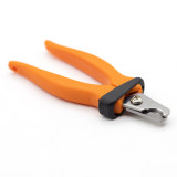 Millers Forge Medium Nail Clipper with Orange Handles, angled forward, closed, close up on clipper