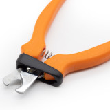 Millers Forge Medium Nail Clipper with Orange Handles, open, close up on open clipper