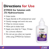 Zymox Ear Solution 0.5% Hydrocortisone, 1.25 oz - Directions for Use Graphic