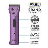 Wahl Arco 5-in-1 Clipper, Purple with Paw Prints Infographic