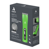 Angled profile view of Andis ProClip 5-in-1 Cordless Clipper, Green, packaging