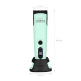 Artero Gotham Cordless Clipper shown docked on the included USB-C charging dock with dimensions