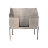 Front view of the Petology Stationary Stainless Steel Tub w/ Sliding Door, 60" x 24", shown with the sliding door open