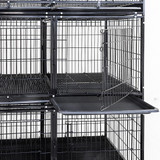 DuraDog Economy 6-Cage Bank STD shown with dividers inserted, door opened and pan extended