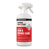 Healthy Skin+Coat Skin & Wound Antimicrobial Care spray bottle on a gray background.