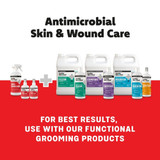 Healthy Skin and Coat product line up on a white and red background with text that reads, "Antimicrobial Skin & Wound Care"