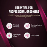 Graphic highlighting the HYPONIC PRO line as ‘Essential for Professional Groomers,’ featuring benefits including thorough cleansing, rich long-lasting volume, lightweight coats and quick drying