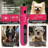 Graphic highlighting quiet power for stress-free grooming