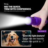 Graphic highlighting built-in LED light that helps users see the quick with confidence