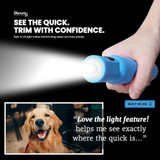 Graphic highlighting built-in LED light that helps users see the quick with confidence