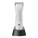 Front view of Andis EMERGE® Pro Clipper docked in the included charging stand