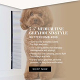 Graphic highlighting features of Chris Christensen 7.5" Fine/Coarse Greyhound-Style Buttercomb #000