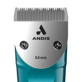 Closeup view of the 0.4 mm blade on the Seabreeze Blue Andis EMERGE® Trim Cordless Trimmer