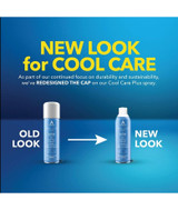 Graphic describing the New Look of the product bottle, blue background