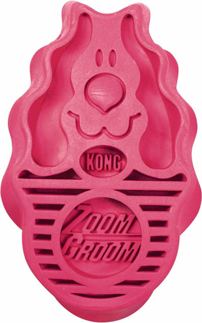 KONG ZoomGroom Rubber Curry Brush for Dogs, Raspberry