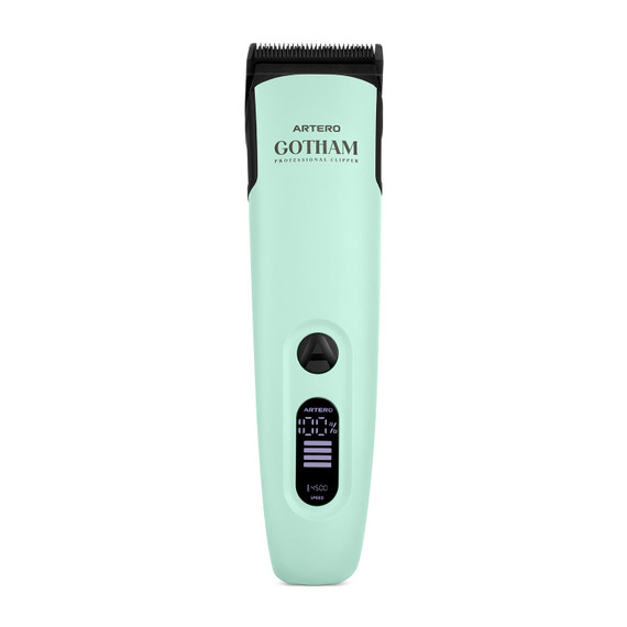 Front view of Artero Gotham Cordless Clipper shown powered on