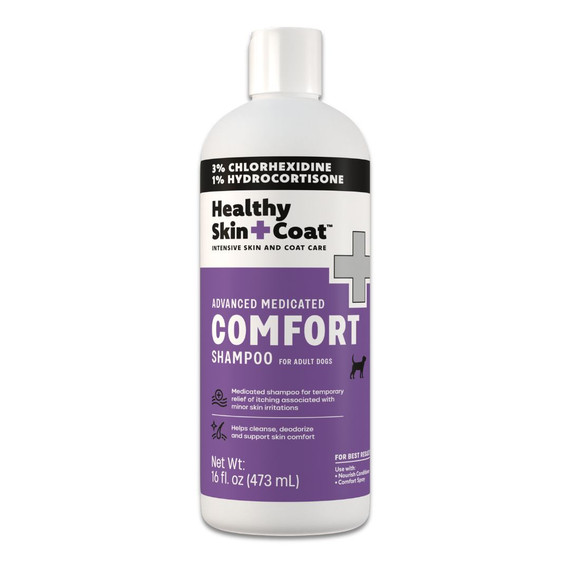 Front view of a 16 oz bottle of Healthy Skin + Coat Advanced Medicated Comfort Shampoo
