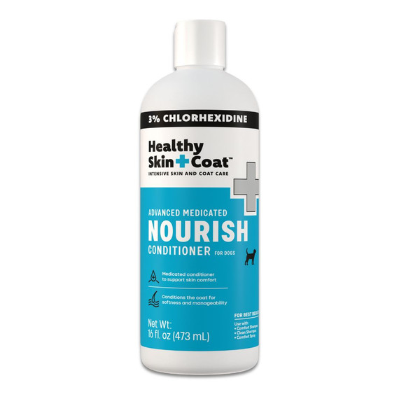 Front view of a 16 oz bottle of Healthy Skin + Coat Advanced Medicated Nourish Conditioner