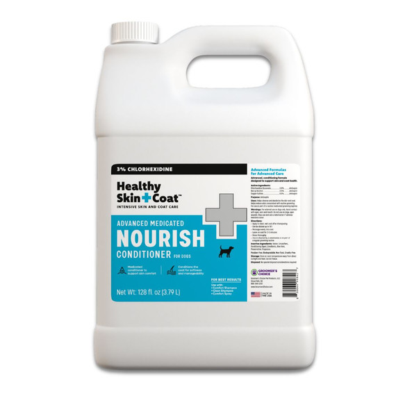 Front view of a gallon jug of Healthy Skin + Coat Advanced Medicated Nourish Conditioner