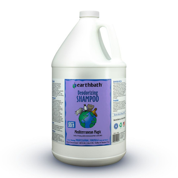 Front view of a gallon jug of earthbath® Deodorizing Shampoo