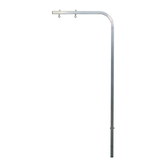 Heavy-duty stainless steel bent grooming arm with dual eyebolts for attaching grooming loops and restraints.