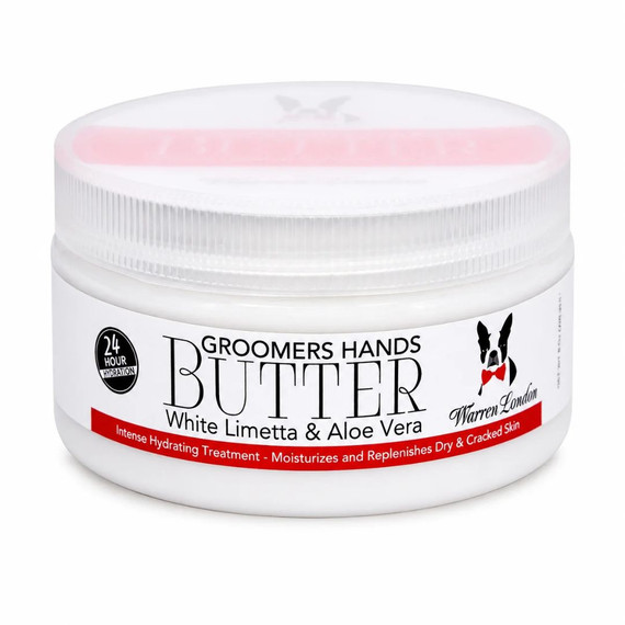 Front view of an 8 oz container of Warren London Groomers Hands Butter