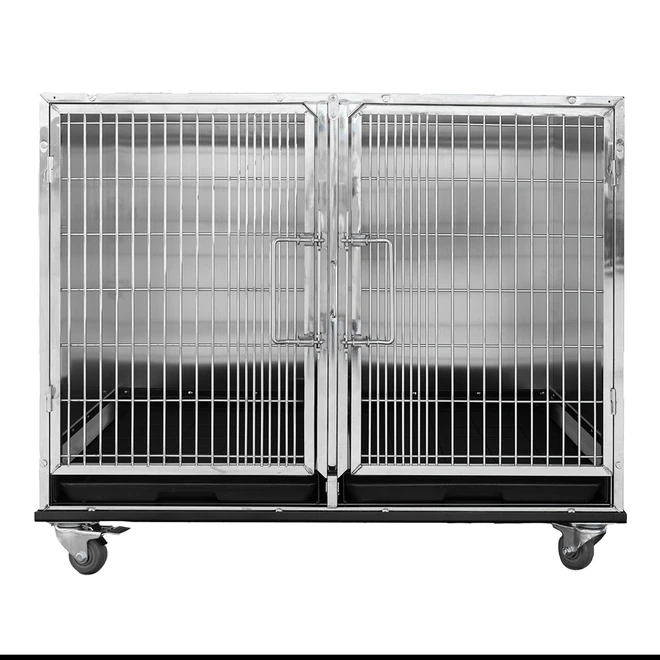 DuraDog Stainless Steel Modular Kennel Cages, Large, with wheels