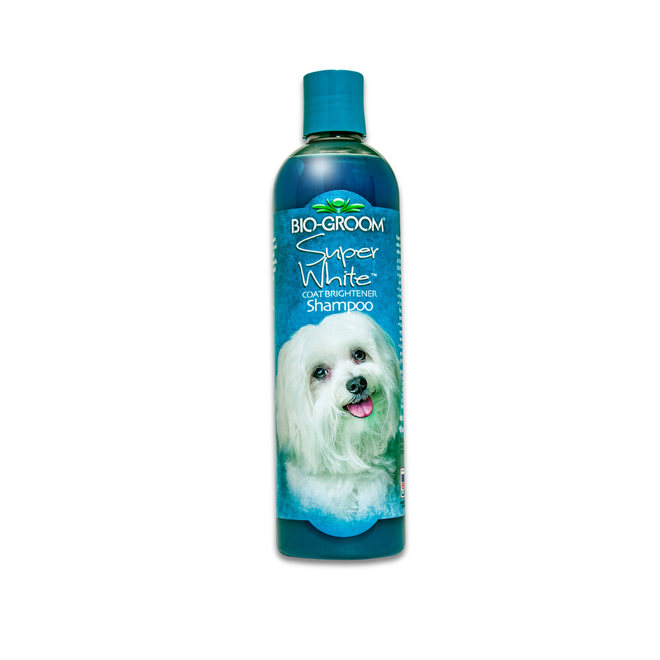 Bio-Groom Super White 12oz bottle with white dog, Front
