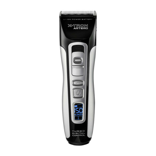Front view of Artero X-Tron Cordless Clipper shown powered on