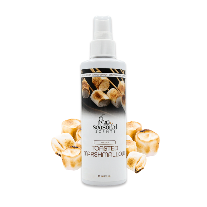 8 oz bottle of Seasonal Scents Toasted Marshmallow Cologne, displayed with golden-brown marshmallows