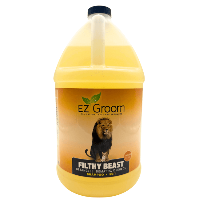 Front view of a gallon jug of EZ-Groom Filthy Beast Shampoo