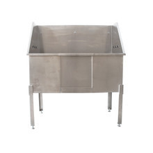 Front view of the Petology Stationary Stainless Steel Tub w/ Sliding Door, 60" x 24", shown with the sliding door closed