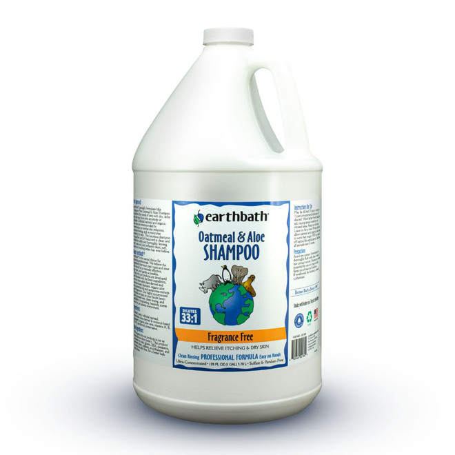Front view of a gallon jug of earthbath® Fragrance Free Oatmeal & Aloe Itch Relief Shampoo