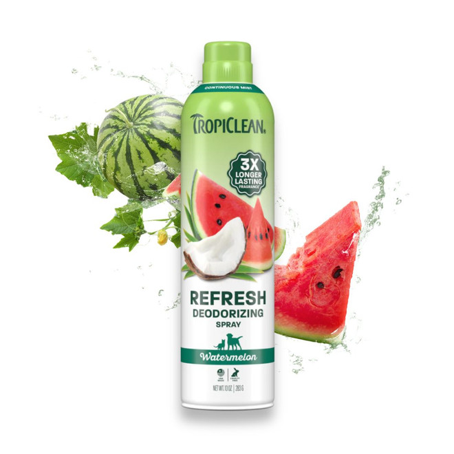 Front view of Tropiclean Watermelon Deodorizing Pet Spray, 10 oz