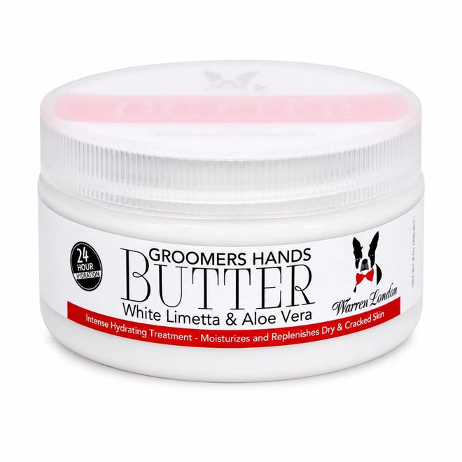 Front view of an 8 oz container of Warren London Groomers Hands Butter