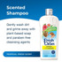 Fresh ’n Clean Oatmeal 'n Baking Soda Tropical Dog Shampoo graphic with 18 oz bottle and text: ‘Scented Shampoo. Gently wash dirt and grime away with plant-based soap and paraben-free cleansing agents.’ Label reads ‘Tropical Fresh Scent.’