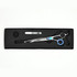 Monk Blue 7.5" Curved Shear in a protective black foam-lined case with gel finger ring and shear oil