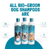 All Bio-Groom Dog Shampoos are family owned, safe for pets, made in the USA, cruelty free. Three 12 oz bottles of Bio-Groom shampoos are pictured.