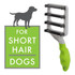 FUR4 deShedding Tool for Short Hair Dogs featuring ergonomic green handle and four-blade design, displayed next to “For Short Hair Dogs” graphic FUR4 deShedding Tool for Short Hair Dogs featuring ergonomic green handle and four-blade design, displayed next to “For Short Hair Dogs” graphic