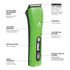 Infographic showing features of Andis ProClip 5-in-1 Cordless Clipper, Green