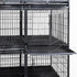DuraDog Economy 6-Cage Bank STD shown with dividers inserted, door opened and pan extended