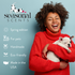 Smiling woman in a red sweater holding a sleeping French Bulldog puppy, alongside the Seasonal Scents logo and product features: spring edition, for pets, handmade, eco-friendly and made in the USA