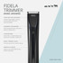 Feature callout graphic for the Wahl Fidela Cordless Trimmer showing lightweight and slim design, USB charging, 2-hour runtime, U-Blade and DC Motor